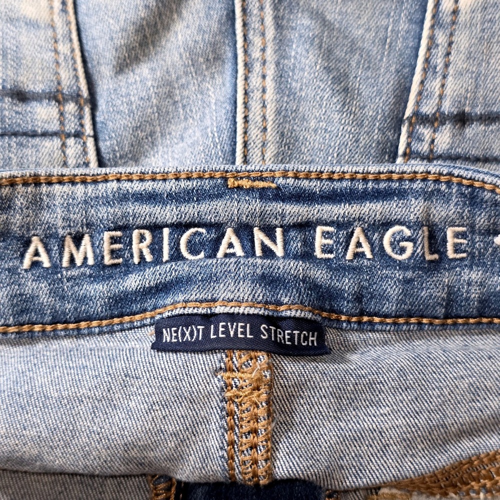 American Eagle Midi Denim Shorts Womens 00 Blue Good Distressed Lace Next Level - Picture 8 of 10